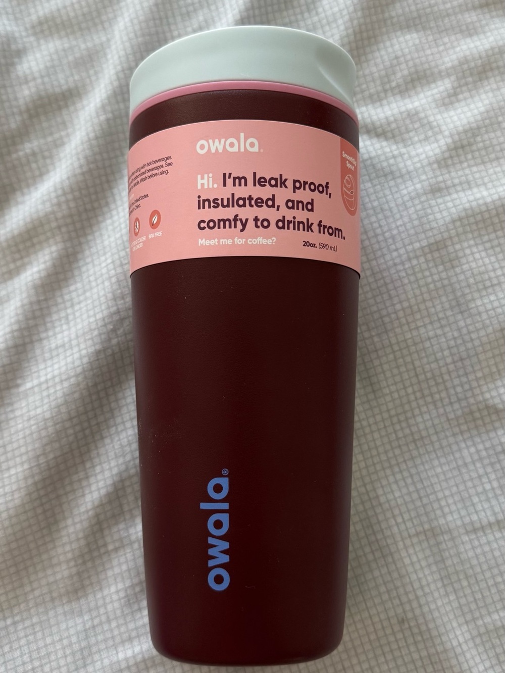 owala Insulated Travel Tumbler - Maroon with Pink Accent